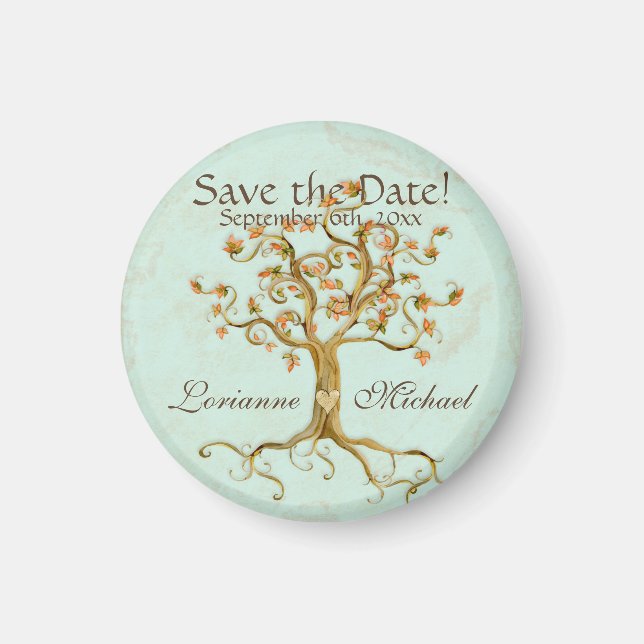 Save the Date wirl Tree Roots Antiqued Parchment Magnet (Vorne)
