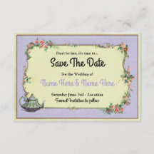 Save the Date Wonderland Lila Teapot Tea