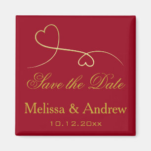Save the Date zwei elegante Gold Hearts Red Weddin Magnet