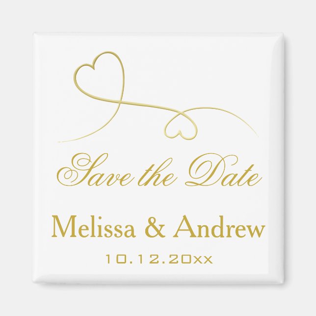 Save The Date | Zwei elegante Goldherzen Hochzeit Magnet (Vorne)