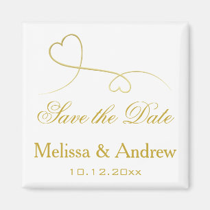 Save the Date   zwei elegante Wedding Goldherzen Magnet