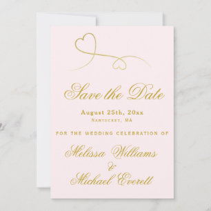 Save The Date Zwei goldene Herzen Rosa Hochzeit