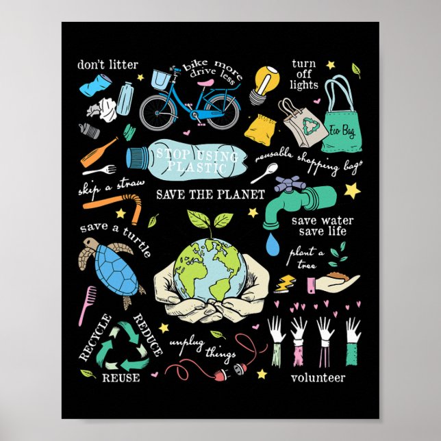 Save the Planet Reduce Reuse Recycle Earth Day ENV Poster (Vorne)