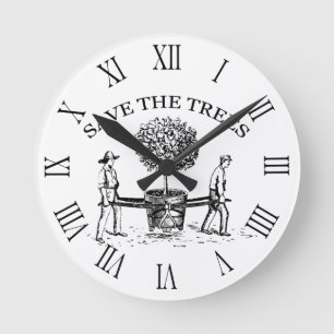 Save the Trees Vintage Illustration Wall Clock Runde Wanduhr