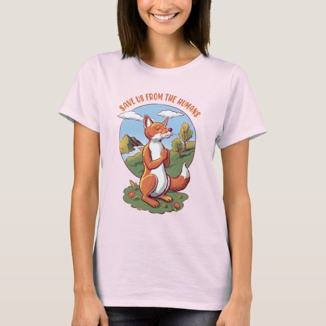 Save Us from the Humans – Praying Fox Design T-Shirt (Vorderseite)