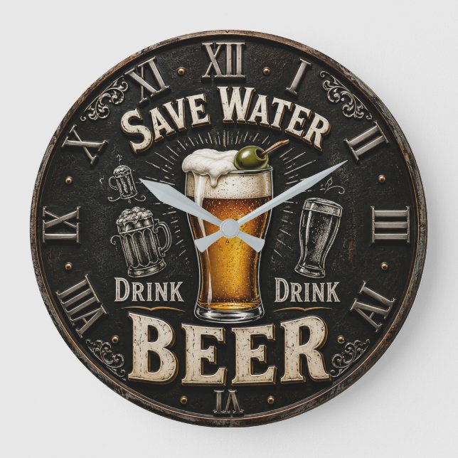 Save Water Drink Beer Man Cave Gift Große Wanduhr (Vorderseite)