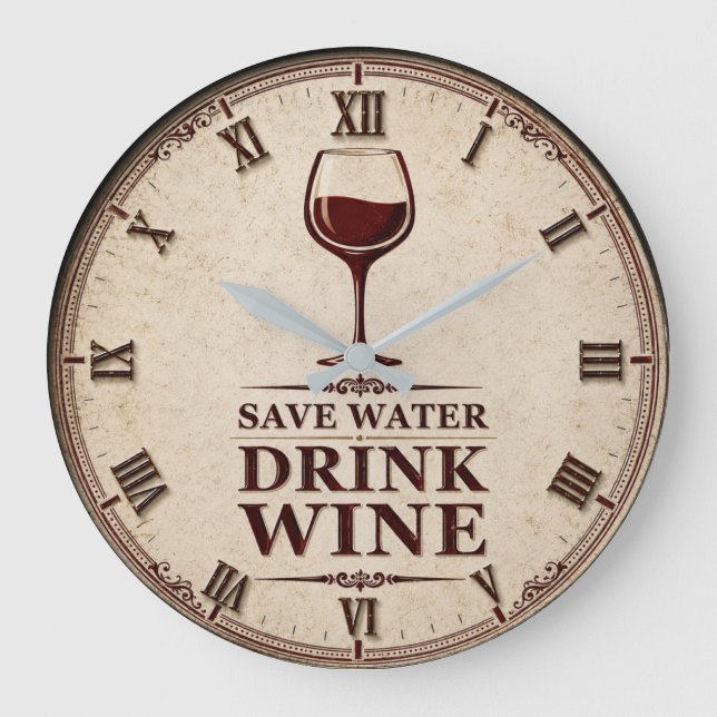 Save Water Drink Wine Große Wanduhr (Vorderseite)