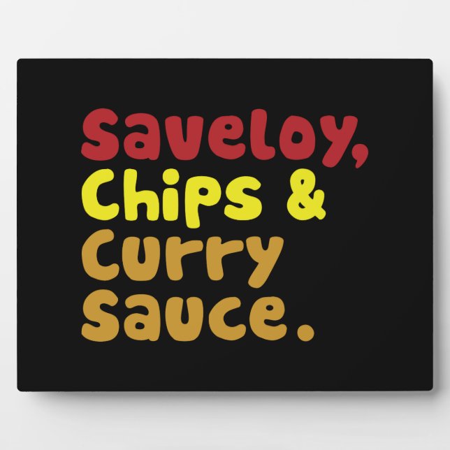 Saveloy, Chips & Curry Sauce. Fotoplatte (Vorderseite)