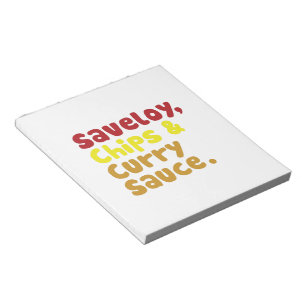 Saveloy, Chips & Curry Sauce. Notizblock