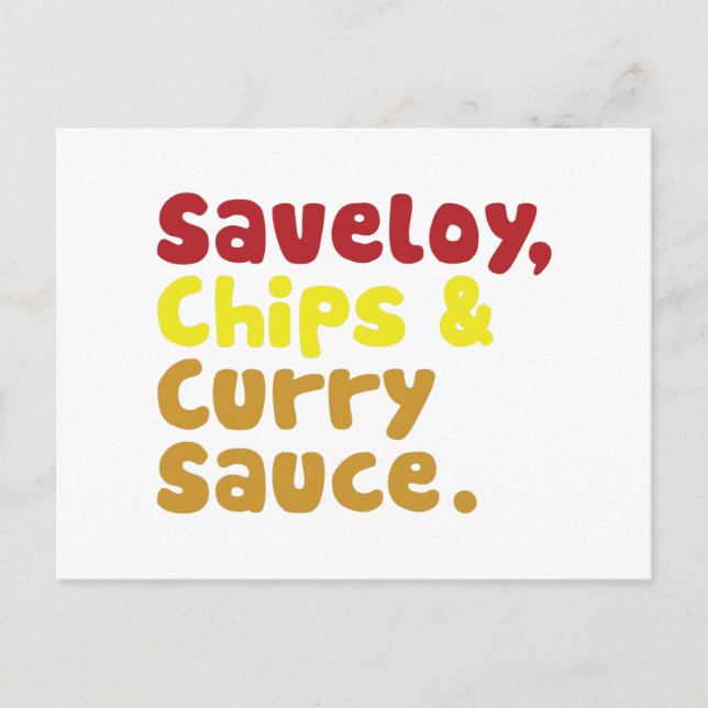 Saveloy, Chips & Curry Sauce. Postkarte (Vorderseite)