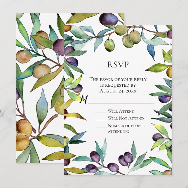 Savory Olives Toskanische Aquarellfarben-UAWG Antw Einladung (Vorne/Hinten)