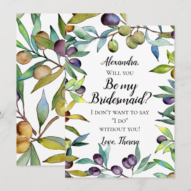 Savory Olives Toskanische Wasserfarbe Meine Brautj Einladung (Vorne/Hinten)
