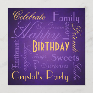 Savvy Art Geburtstags-Party-lila Einladung