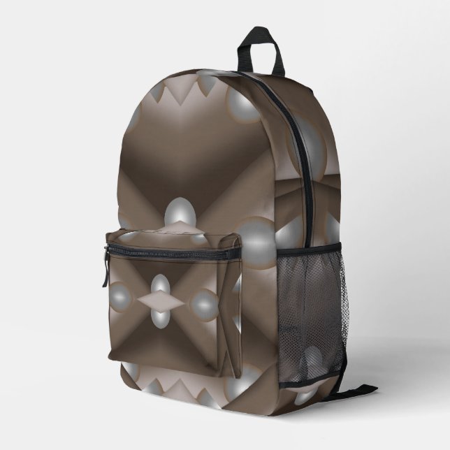 Sawzahnausschnitt Concentric Earth Tone Ombre Art Bedruckter Rucksack (Rückseitige Ecke Rechts)