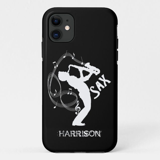 Sax Player Musical Notes Instrument Jazz Music Case-Mate iPhone Hülle (Rückseite)