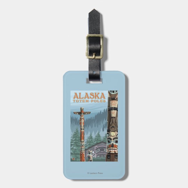 Saxman Totem-Dorf-Vintages Reise-Plakat Gepäckanhänger (Vorderseite vertikal)