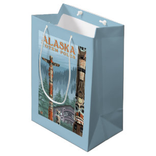 Saxman Totem-Dorf-Vintages Reise-Plakat Mittlere Geschenktüte