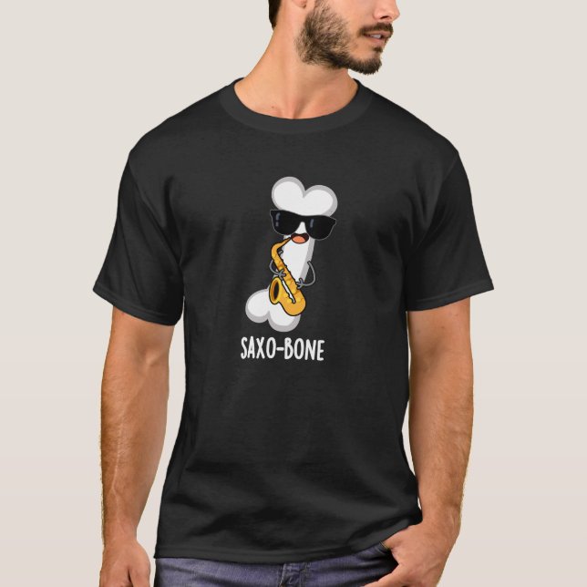 Saxo-bone Funny Bone Funny Music Pun Dark BG T-Shirt (Vorderseite)