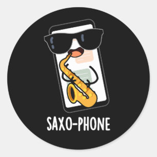 Saxo-Telefon Funny Handy Puns Dark BG Runder Aufkleber