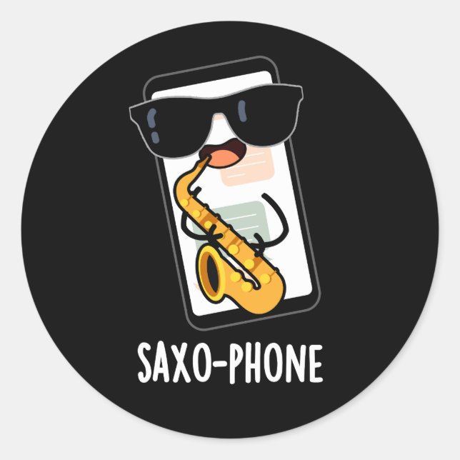 Saxo-Telefon Funny Handy Puns Dark BG Runder Aufkleber (Vorderseite)