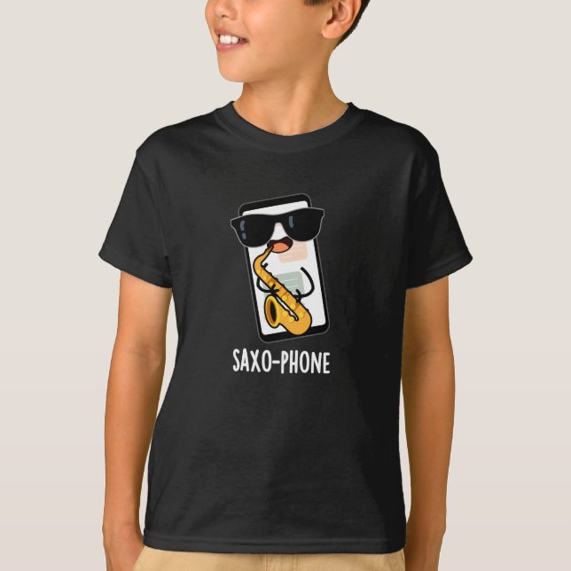 Saxo-Telefon Funny Handy Puns Dark BG T-Shirt (Vorderseite)