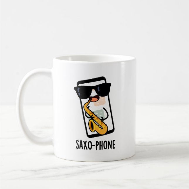 Saxo-Telefon Funny Handy Puns Kaffeetasse (Links)