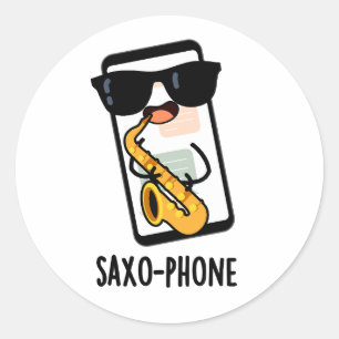 Saxo-Telefon Funny Handy Puns Runder Aufkleber
