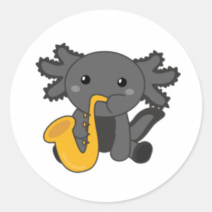 Saxolotl Plays Saxophon Musik Ein süßes Axolotl Cl Runder Aufkleber