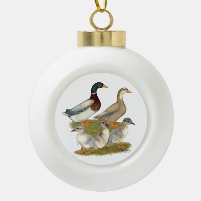 Saxony Duck Family Keramik Kugel-Ornament (Vorderseite)