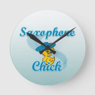 Saxophon Chick #3 Runde Wanduhr