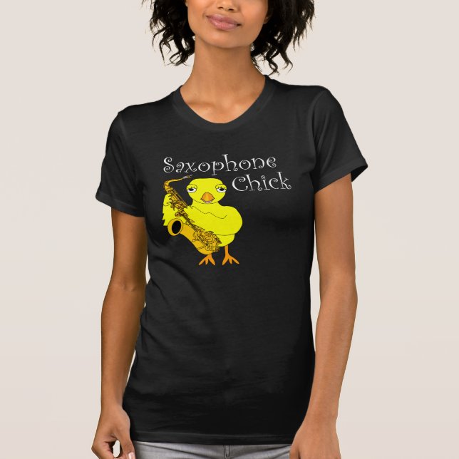 Saxophon Chick Text T-Shirt (Vorderseite)