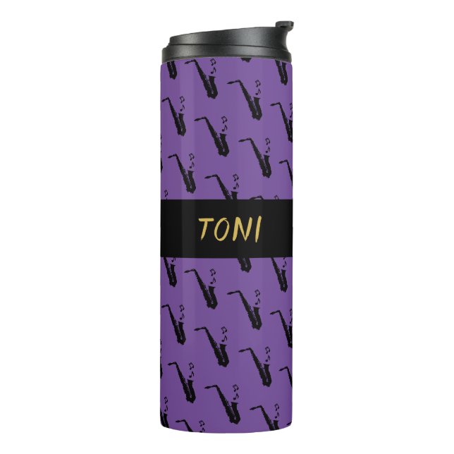 Saxophon Coole Lila Musik Thermosbecher (Nach links gedreht)