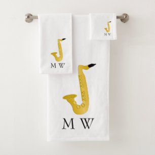 Saxophon-Design Monogramm Badhandtuch Set
