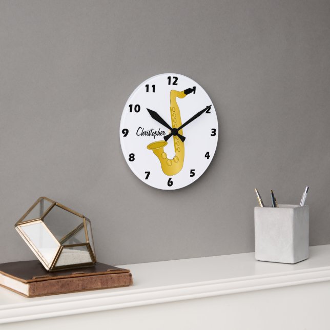 Saxophon-Design personalisiert Runde Wanduhr (Büro)