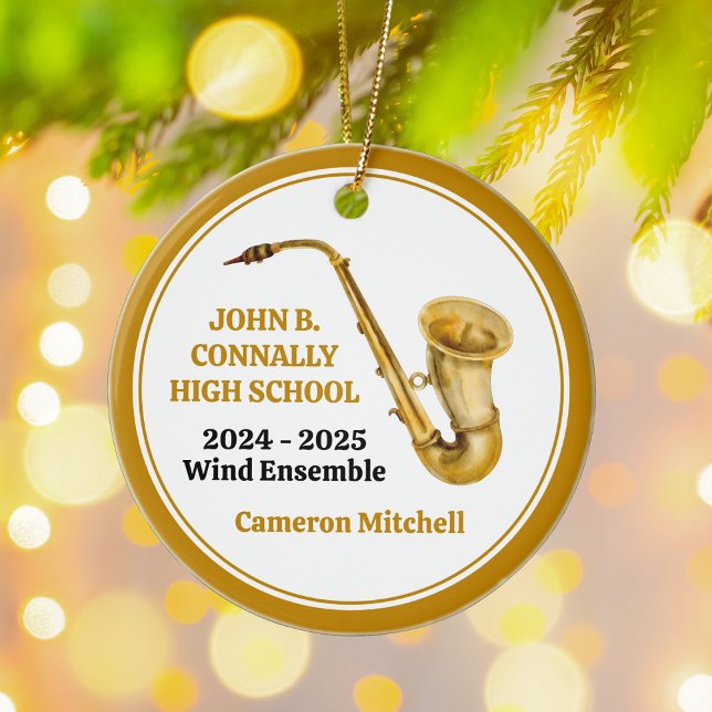 Saxophon High School Band Custom Gold Weihnachten Keramik Ornament (Von Creator hochgeladen)