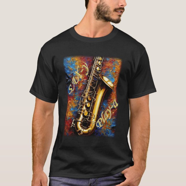 Saxophon - Hintergrund Van Gogh T-Shirt (Vorderseite)