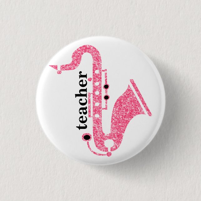 Saxophon-Illustration in rosa Glitzer-Textur Button (Vorderseite)