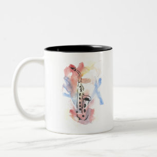 Saxophon in Aquarellfarbe Zweifarbige Tasse