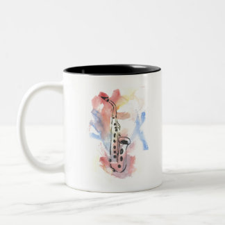 Saxophon in Aquarellfarbe Zweifarbige Tasse