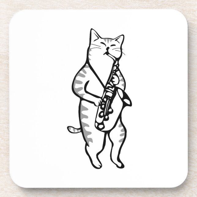 Saxophon Instrument Music Jazz Cat Mouse Pad Getränkeuntersetzer (Vorderseite)