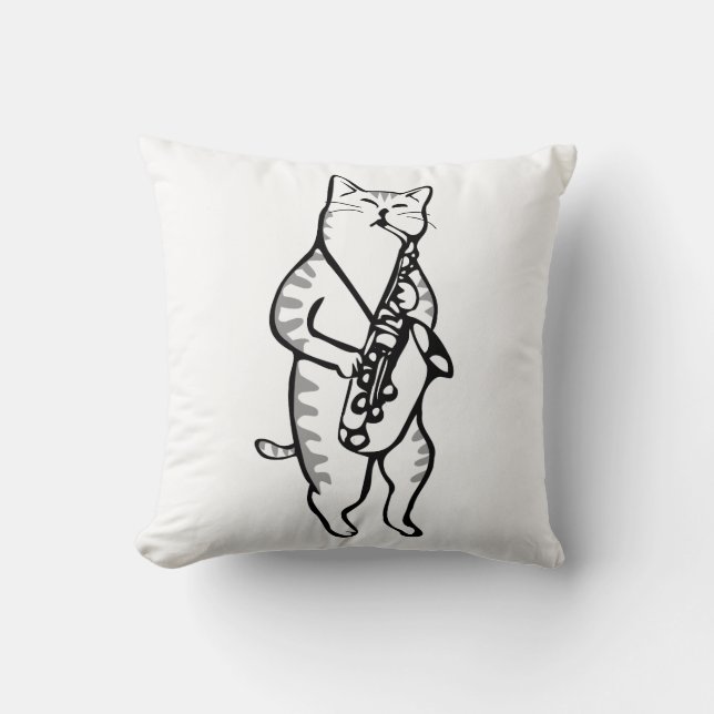 Saxophon Instrument Music Jazz Cat T - Shirt Kissen (Vorderseite)