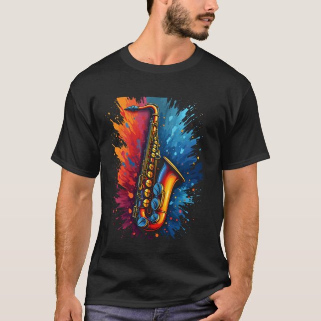 Saxophon-Kunst T-Shirt (Vorderseite)