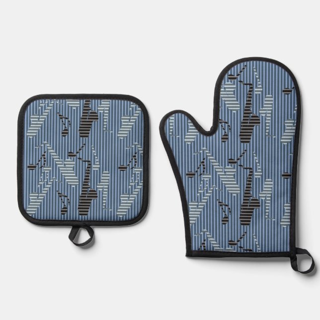 Saxophon Lines Ofenhandschuh & Topflappen-Set (Vorderseite)