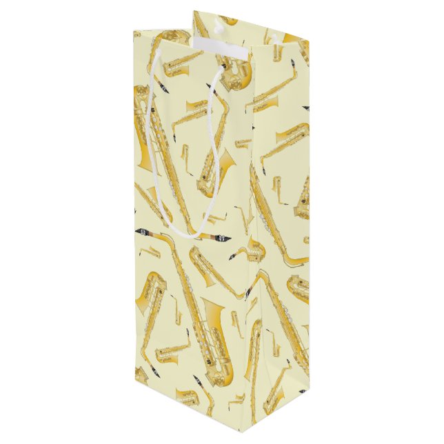 Saxophon Musician Band Teacher Geschenktüte Für Weinflaschen (Rückseite Schrägansicht)