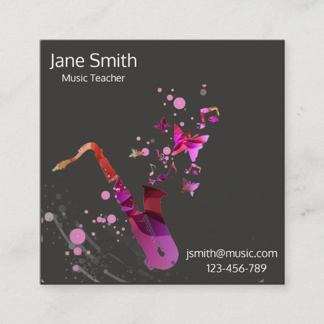 Saxophon-Musik-Lehrer-freiberuflich tätiger Quadratische Visitenkarte (Vorderseite)