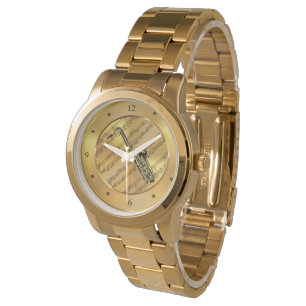 Saxophon ~ Noten ~ Goldener Hintergrund ~ Einzigar Armbanduhr