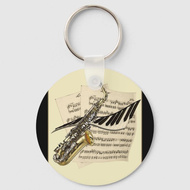Saxophon & Piano Music Keyring Schlüsselanhänger (Vorderseite)
