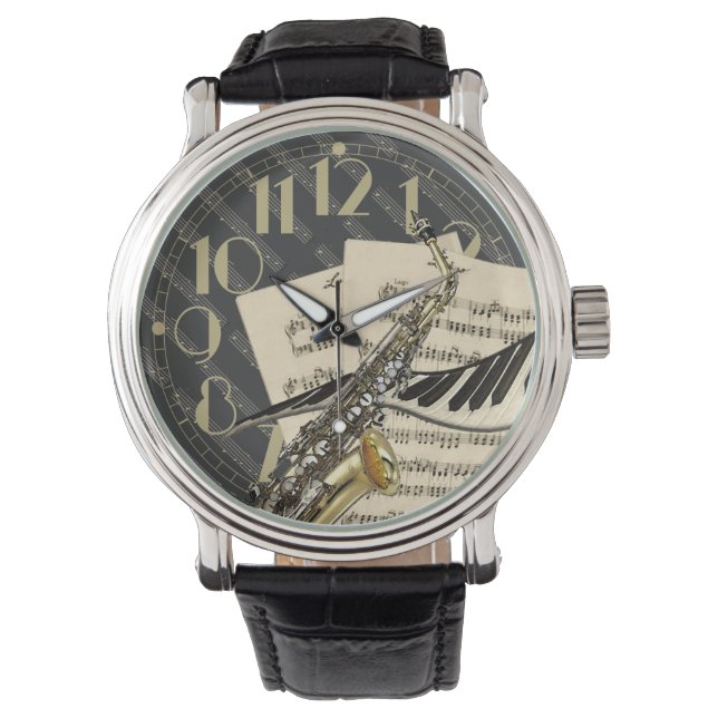 Saxophon & Piano Musik Armbanduhr (Vorderseite)
