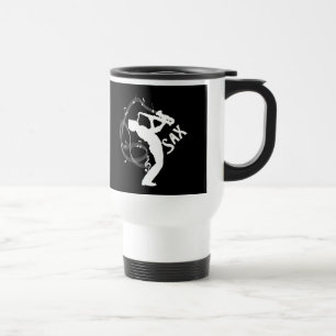 Saxophon Player Musical Notes Jazz Music Reisebecher