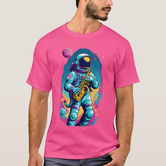 Saxophon Playing Astronaut Jazz Lover T-Shirt (Vorderseite)